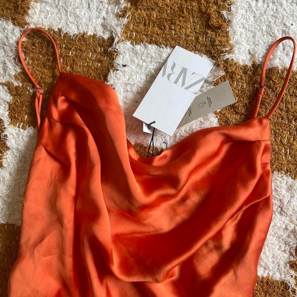 Zara Satin Effect Dress in Gorgeous Orange - Picture 7 of 8